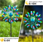 60'' Wind Spinner with Color Glass Ball Solar Lights, Green Peacock Feathers Metal Garden Outdoor Decor Yard Lawn Art Decor for Patio Kinetic Windmills Unique Gifts for Friends and Family