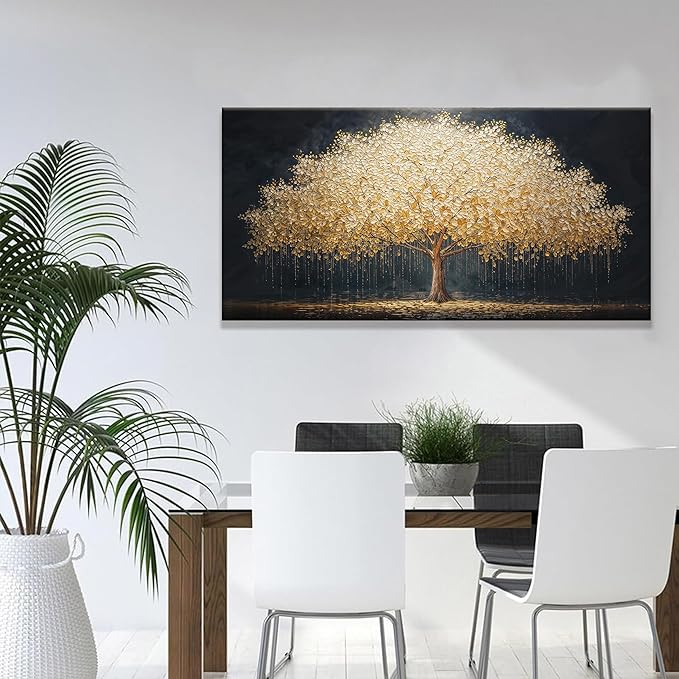 Wall Art Gold Tree Of Life Modern Wall Art Artwork Canvas Art Wall Decor Painting Gold Tree Pictures Abstract Wall Decor For Living Room Bedroom Dining Room Home Office Artwork Ready To Hang 24"X 48"