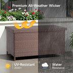 158 Gallon XL Deck Box with Lid, All Weather Wicker Outdoor Storage Box Waterproof, Large Outdoor Patio Storage Bin for Cushions, Garden Tools, Gears, Pool Accessories, Brown