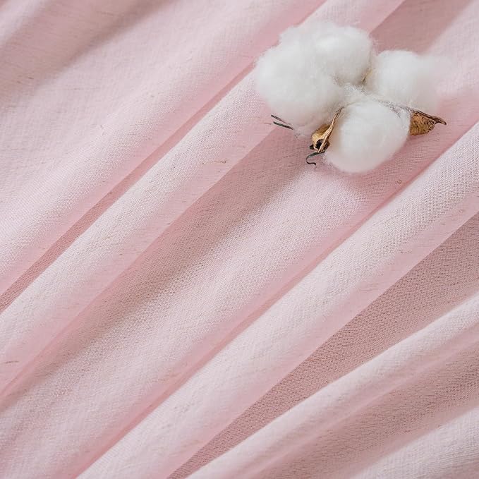 FMFUNCTEX Linen Sheer Curtains for Bedroom, Pink Curtains 84 inches Long for Living Room, Blush Pink Farmhouse French Flax Blend Window Draperies, Rod Pocket 2 Panels Set