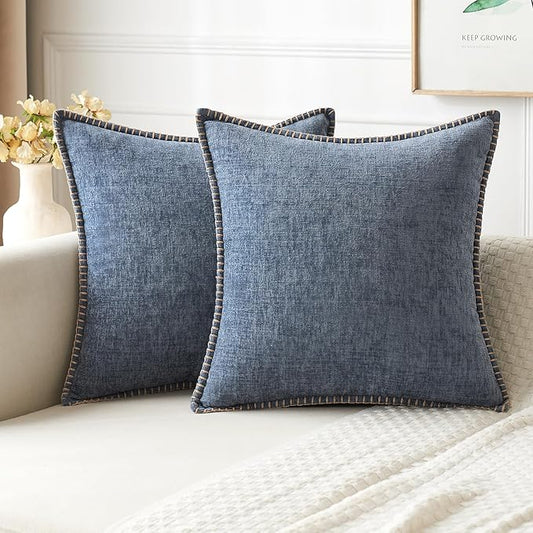 MIULEE Pack of 2 Couch Throw Pillow Covers 20x20 Inch Aqua Blue Farmhouse Decorative Pillow Covers with Stitched Edge Soft Polyester Solid Dyed Pillow Covers for Sofa Bed Living Room.