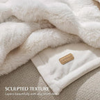 EVERGRACE Ultra Soft Luxury Fluffy Ridgeline Faux Rabbit Fur Throw Blanket, Thick Warm Bubble Throw for Bed, Cozy Plush Reversible Blankets for Couch, Chair, Sofa, Ivory White, 60x80 Inches, 870 GSM