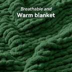 Chunky Knit Throw Blanket, 40''*50'' Knitted Throw Chenille Yarn for Bed Couch, Handmade Grass Green Crochet Big Thick Blanket, Machine Washable Cute Comfy Blanket for Home Decor