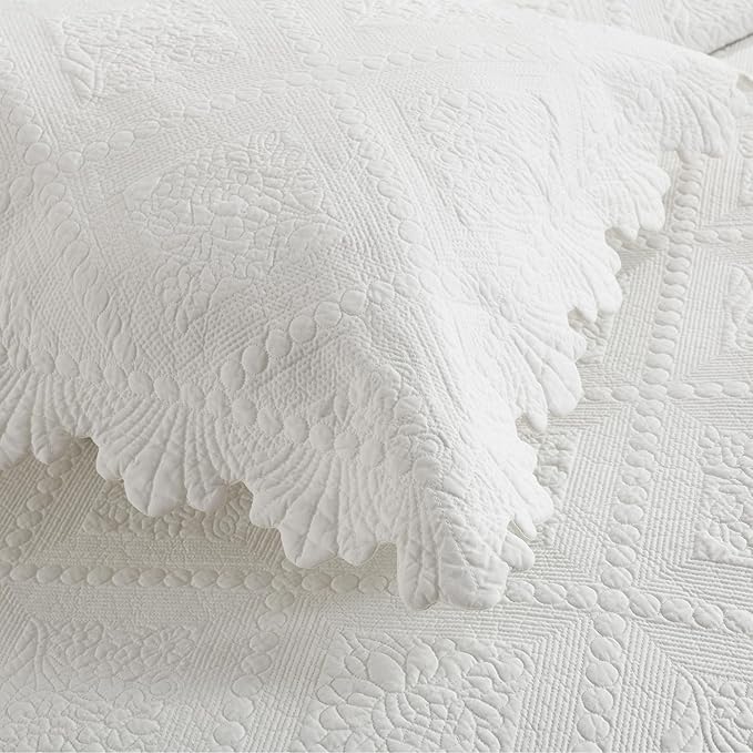 MarCielo 3-Piece 100% Cotton Oversized Bedspread Lightweight Quilt Coverlet Embroidery Farmhouse Bedding Set (TK White, Oversized Queen (100"x106"))