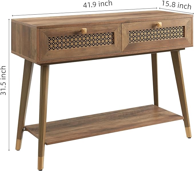 Narrow Sofa Table with Two Drawers and Shelf, Modern Style Wooden Console Table for Living Room, Entryway, Hallway, Rustic Oak