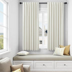 Neutral Rustic Nursery Blackout Curtains for Bedroom 58 Inches Long Cream Ivory Insulated Thermal Curtains for Summer Heat Blocking Linen Custom Drapes Back Tab Pleated Industrial Farmhouse 58 Length