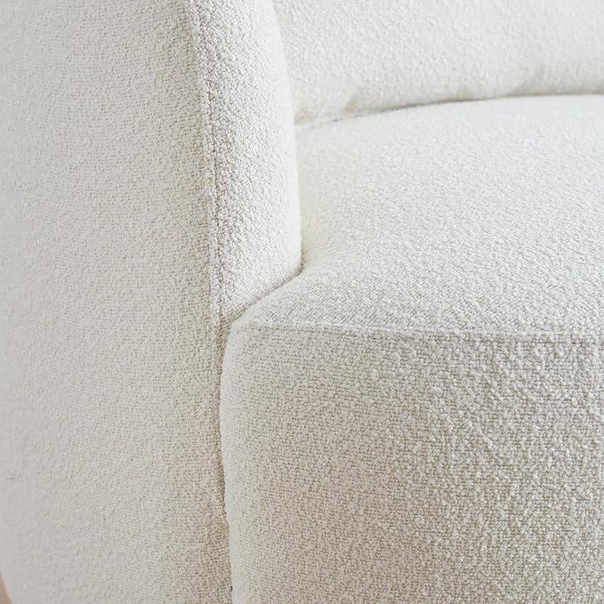 KINWELL 34" Wide Sherpa Swivel Barrel Chairs Set of 2, No Assembly Round Boucle Upholstered Accent Chairs Armchairs Single Sofa Chair with Toss Pillow for Living Room and Bedroom, Beige