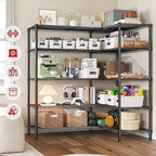REIBII 5 Tier Wire Shelving Storage Shelves Loads 1430LBS, 58" W Metal Shelving for Storage Adjustable Shelving Unit Heavy Duty Garage Shelves Pantry Shelves Kitchen, Black