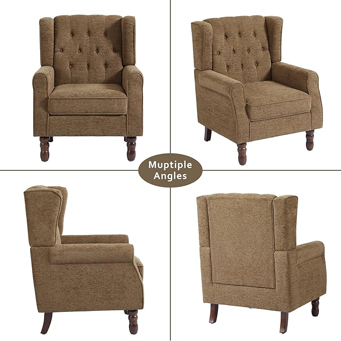 Lumibee High Back Accent Chair,Upholstered Wingback Armchair with Solid Wood Legs for Small Spaces,Comfy Single Sofa Chair for Living Room,Bedroom,Office-Gray