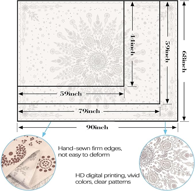 Lunerfex Boho Floral Tapestry Mandala Wall Tapestry, Cute Tapestries for Bedroom Beige Flower Tapestries Wall Hanging for Bedroom Living Room Decor Beige-1 70"x90"
