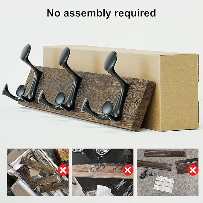 SKOLOO 17-Inch Wood Burnt Coat Rack Wall Mount with 3 Triple Hooks - Ideal for Family Entrances, Classrooms, and Pet Supplies Storage - Perfect Coat Hooks for Wall, Pack of 2