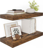 12" Deep Floating Shelves for Wall 24 Inches Long, Heavy Duty Wall Shelves for Bedroom Bathroom Kitchen Laundry Room, Farmhouse Rustic Shelves for Home Decor, 24" X 12" X 2" Set Of 2, Rustic Brown