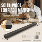 72x8x3 Fireplace Mantel - Handcrafted Hollow Rustic Solid Wood Wall Mounted Floating Shelf with Invisible Heavy Duty Wood Bracket (Weathered Black)