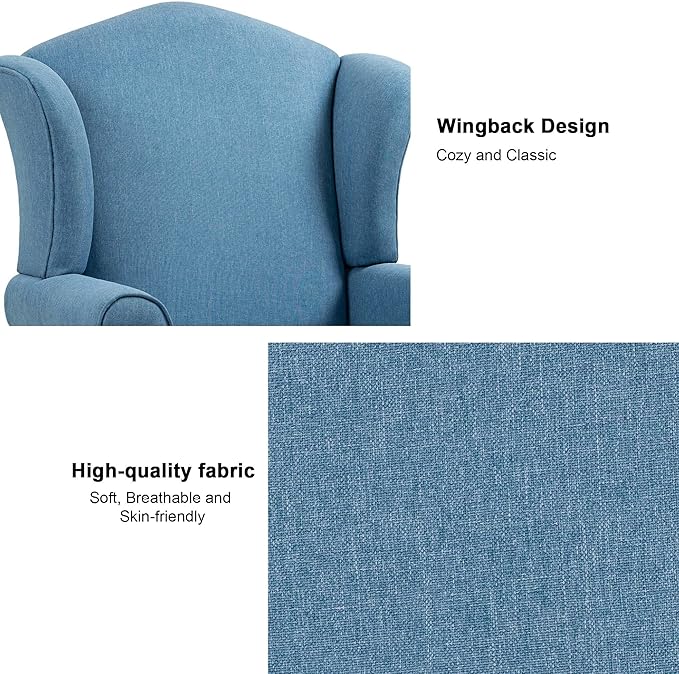 Accent Chair, High Back Upholstered Armchair with High Resilience Sponge & Wood Legs, Mid-Century Modern Comfy Single Sofa Reading Chairs for Living Room, Bedroom (Blue, Set of 2)