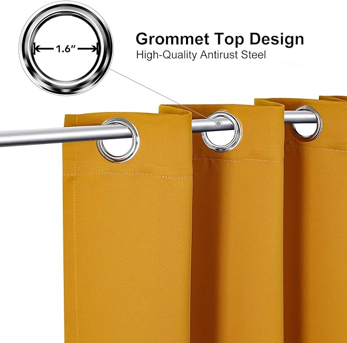 ChrisDowa Room Darkening Curtains 102 Inches Long 2 Panels Set for Living Room, Grommet Thermal Insulated Blackout Curtains for Bedroom (Mustard Yellow, 52 x 102 Inch)