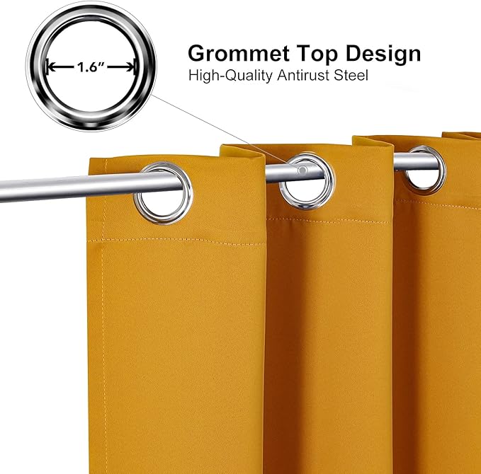 ChrisDowa Grommet Room Darkening Curtains for Bedroom and Living Room - 2 Panels Set Thermal Insulated Blackout Curtains (Mustard Yellow, 52W x 84L)