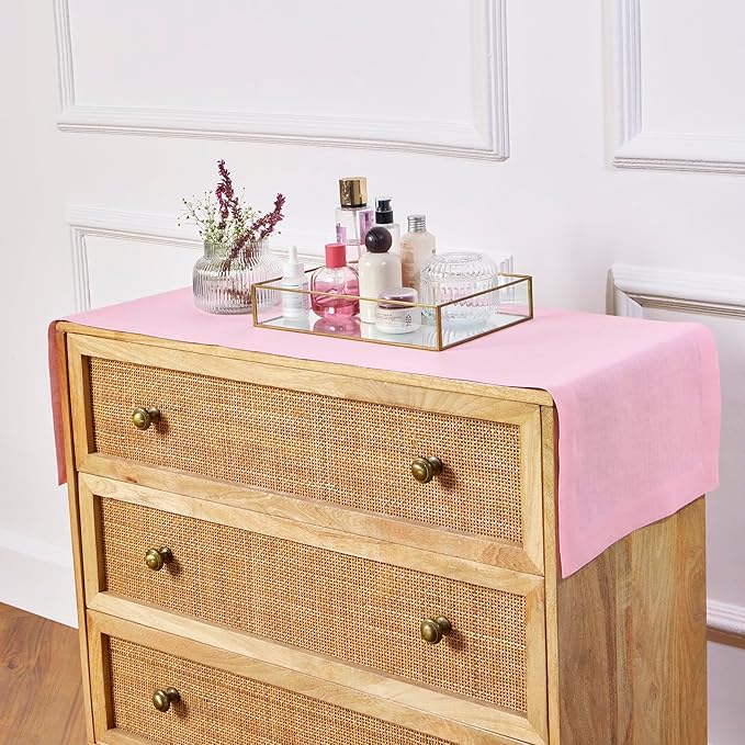 Solino Home Linen Table Runner 36 Inches - 100% Pure Linen Pink Lemonade Table Runner 14 x 36 Inch Ideal for Dresser and Coffee Tables - Halloween - Fete