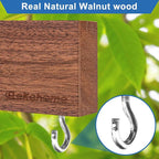Magnetic Knife Holder for Wall, Magnetic Knife Strip No Drilling 16 Inch, Walnut Wood Magnet knife holder strip with 2 Hooks, Powerful Magnet Knife rack for Kitchen Utensils, Knives and Tools