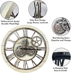 The B-Style Large Wall Clock 24 inch Moving Gear Wall Clock Oversized Vintage Farmhouse Wall Clocks for Living Room Decor Rustic Industrial Wood Clock (Desert Beige, 24 inch/60cm)