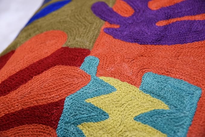 Matisse Decorative Pillow Cover Cutouts Hand Embroidered Abstract Toss Pillows Farmhouse Chair Cushion Contemporary Pillowsham Mid-Century Chair Cushions Wool Size 18x18