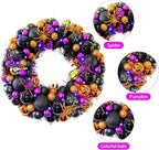 17 Inch Halloween Ball Wreath for Front Door with Lights, Lighted Cute Treat-or-Trick Door Wreath Ball Ornament for Halloween Indoor Decorations Centerpiece Party Holiday Wall Home Decor