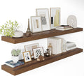 Wide Floating Shelves for Wall 12 Inch Deep, 48" X 12" X 2" Floating Shelf, 2 Inch Thick Shelf for Bathroom Bedroom Kitchen Book Room, Heavy Duty 75lbs Shelves for Farmhouse Decor Set of 2, Walnut