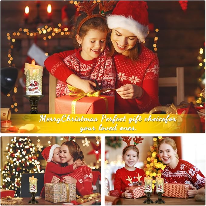 Christmas Flameless Candles, Flickering LED Candles with Timer, Snow Globe Candle Lights for Christmas Decorations