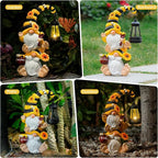 Solar Bee Garden Gnomes with LED Lantern – Waterproof Stacked Outdoor Decor for Yard, Patio – Unique Gnome Gift for Mom, Grandma, Women (Weatherproof Resin Outdoor Statues)