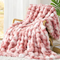 Luxury 1000GSM Faux Rabbit Fur Throw Blanket for Woman, Super Heavy Warm Cozy Blankets for Her for Couch Bed Sofa, Bubble Plush Fuzzy Elegant Soft Reversible Mink Blanket for Living Room Bedroom, Pink