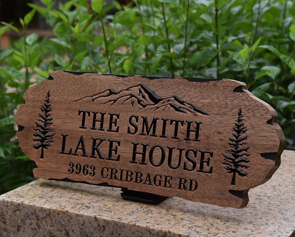 Personalized Cabin Sign - Rustic Wood Welcome Sign for Outdoor, Home Wall Decor,Farmhouse Decor, Custom Backyard Sign,Carved wood sign.3D Carving Wood Sign.