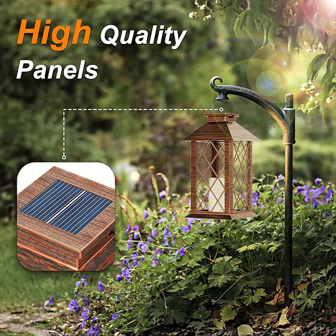 Solar Lanterns Outdoor, Waterproof Garden Hanging Lanterns,13" Outdoor Decorative Lantern with LED Flickering Flameless Candles, Vintage Lantern for Porch, Yard,Patio Decor