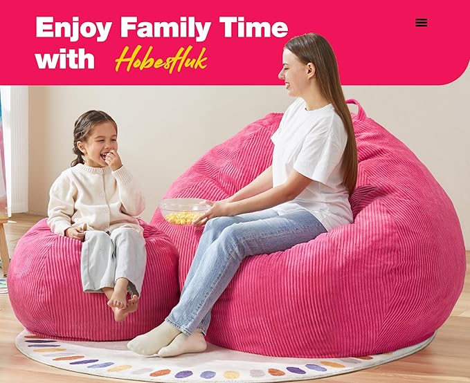Hobestluk 4.5FT Bean Bag Chair Giant Bean Bag Chair with Filler Included Adult Bean Bag Chairs with Removable Cover for Bedroom Living Room - (Jumbo, Pink)