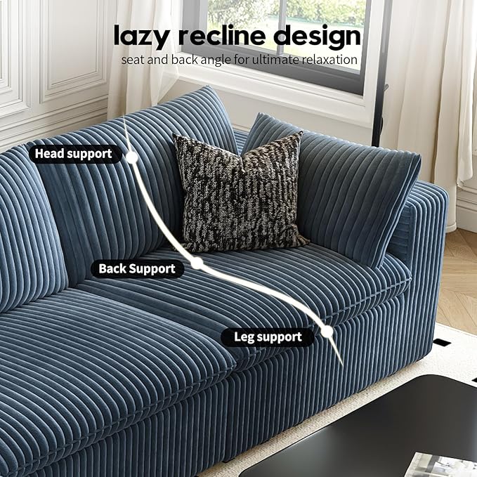 LoveSeat Cloud Couch Modular Sectional Sofa for Living Room,Modern Sofa with Deep Seat，2 Seater Boneless Couch,Comfy Upholstered Corduroy Couches for Apartment, Studio, Office,Bedroom，Blue