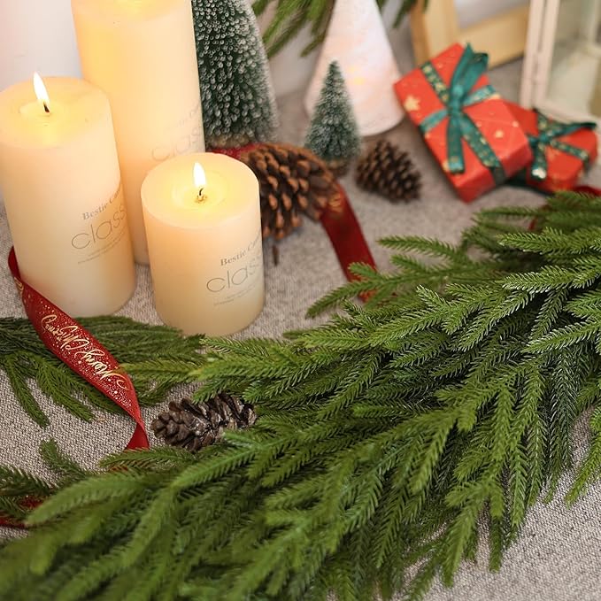 Artificial Norfolk Pine Garland - Faux Christmas Garland Fake Green Garland for Fireplace,Table, Stairs, Mantle, Window,Indoor Outdoor,Home,Holiday Decor (2 PCS,6 FT)