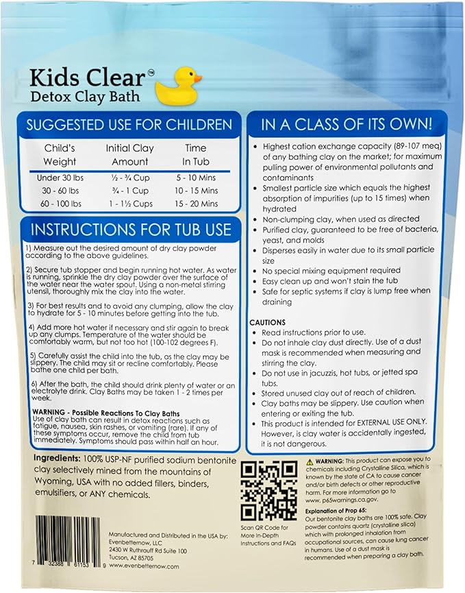 Kids Clear Detox Clay Bath, 100% Pure Sodium Bentonite - Cleansing and Purifying, by -Evenbetternow LLC – 2.5 lb (40 oz) Standard Size