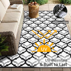 OLANLY Reversible Outdoor Rug 6x9 ft Clearance, Waterproof Outdoor Plastic Straw Rug with Interlacing Pattern, RV Mat for Patio, Camping, Balcony, Deck, Backyard, Black & White