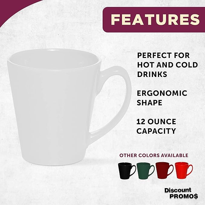 DISCOUNT PROMOS Glossy Ceramic Latte Coffee Mug 12 oz. Set of 10, Bulk Pack - Perfect for Tea, Espresso, Cappuccino, Hot Cocoa - White