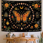 Lunerfex Moon Phase Butterfly Floral Wall Tapestry, Celestial Botanical Tapestries for Room Decor, Mystical Tapestry 60x44 Inch