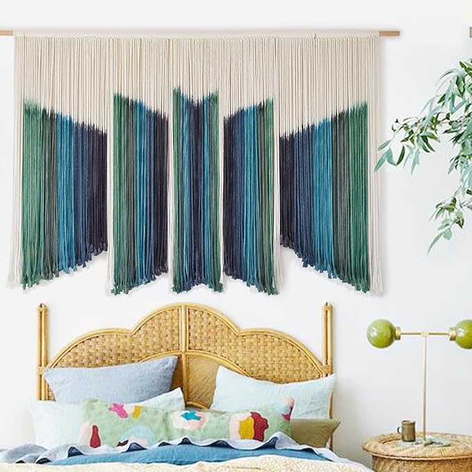 IOWER Macrame Wall Hanging Dip-Dyed 59" Wx37 L Craftsmanship Fiber Yarn Wall Art Boho Macrame Wall Decor