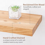 Axeman Floating Shelves for Wall, 24''W x 8'' D Rustic Solid Elm Wood Shelves for Storage, Wall Mounted Display Shelving with Invisible Heavy-Duty Metal Bracket (Natural, 2PCs)