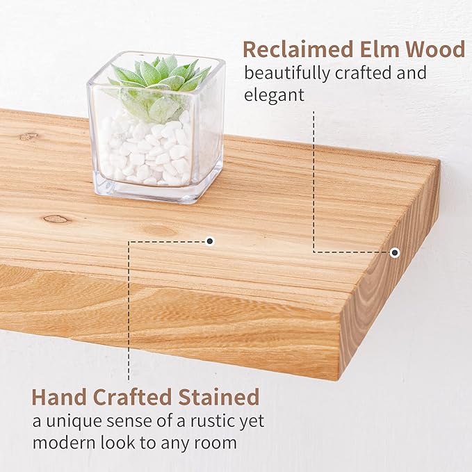 Axeman Floating Shelves for Wall, Rustic Elm Wood 56''W x 8" D Wall Shelf with Invisible Bracket, Large Long Wall Mounted Storage Shelves for Living Room, Bedroom, Kitchen, Bathroom Decor, Natural