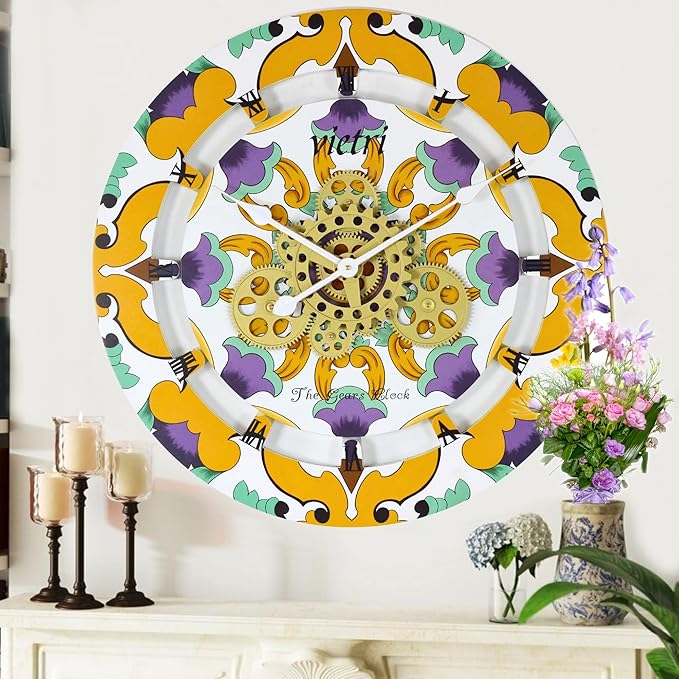 The Gears Clock Wall Clock Italy Collection with Moving Gears (Vietri, 24 inch Round)