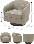 Swivel Barrel Accent Chair, Modern Round Linen Arm Chair for Living Room, Bedroom, Comfy Club Reading Chairs for Adults-Linen Fabric Light Brown, 1SEAT