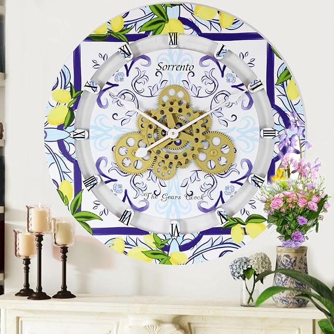 The Gears Clock Wall Clock Italy Collection with Moving Gears (Sorrento, 24 inch Round)