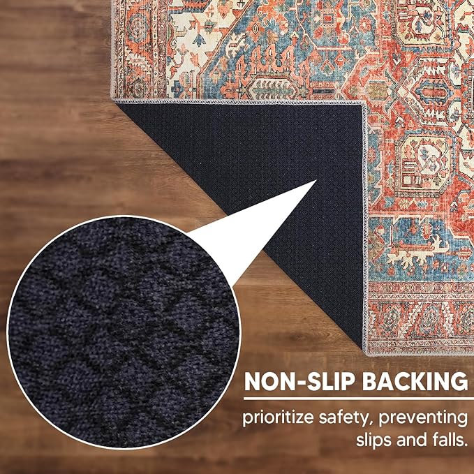 Keen Home Design 9x12 Rug - Machine Washable Area Rug with Non-Slip Backing, Ideal for Living Room, Dining Room, Bedroom - Vintage, Easy Clean, Durable, Low Pile Rug - (9' x 12')