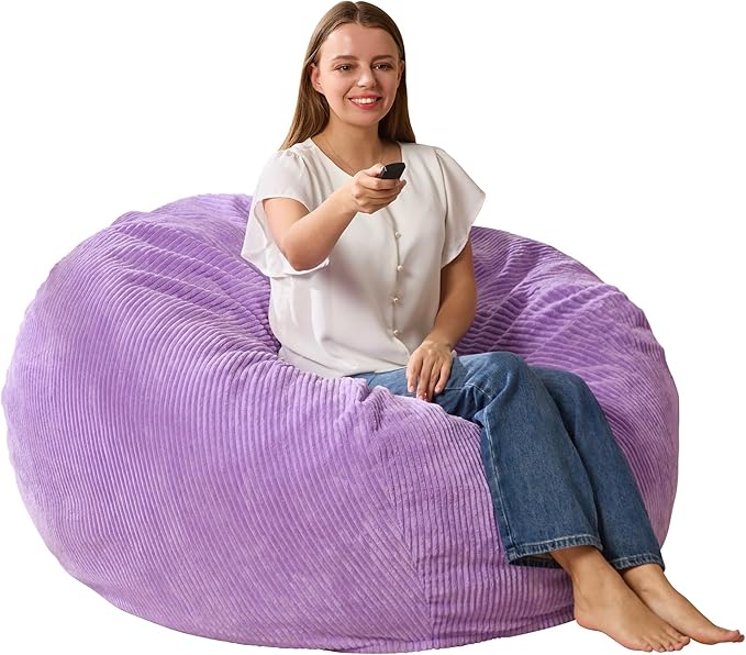 3.5FT Bean Bag Chairs Teardrop Bean Bag Chair for Adults Beanbag Chair with Memory Foam Filled Machine Washable Cover for Living Room, Bedroom (Large,Purple)