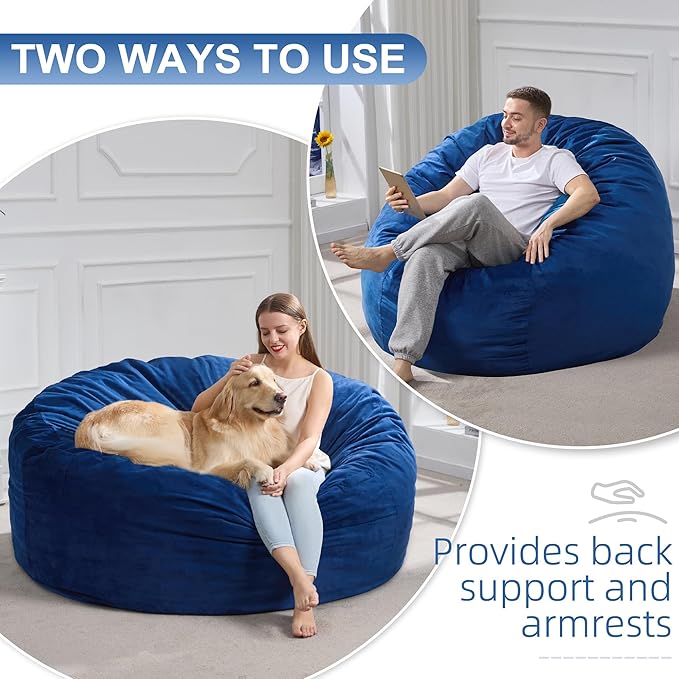 Hobestluk 5FT Bean Bag Chair Giant Bean Bag Chairs for Adults Large Bean Chairs with Removable Cover, Beanbag Chair with Filler, Adult Bean Bag Chairs for Living Room, Bedroom