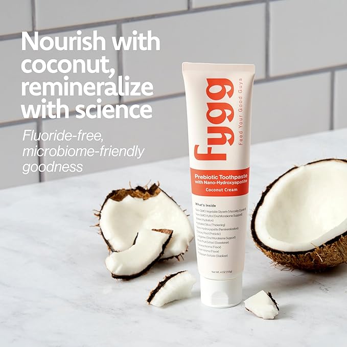 Fluoride-Free Toothpaste with Prebioitics – Coconut Cream Flavor (4oz) | Nano-Hydroxyapatite Remineralizing for Sensitive Teeth, Whitening & Enamel Repair