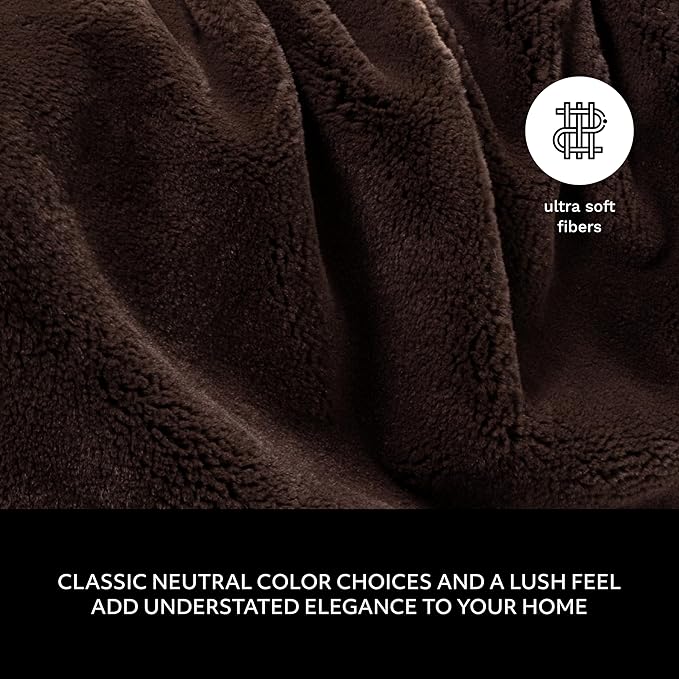 Mon Chateau Luxury Ultimate Plush Faux Fur Throw with 6cm Foldover for Couch, Sofa, or Bed - Plush Ultra Soft Blanket for Sleeping or Home Décor, 60" x 70" (Foldover Brown)