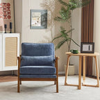 Karl home Accent Chair Wide Armrest Mid-Century Lounge Chair Chenille Armchair with Lumbar Pillow & Solid Wood Frame for Living Room, Bedroom, Balcony, Dusty-Blue
